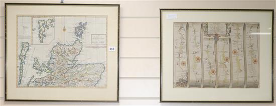 Andrew Johnston, coloured engraving, A New Map of The North Part of Scotland and an Ogilby road map 36 x 45cm and 32 x 43cm